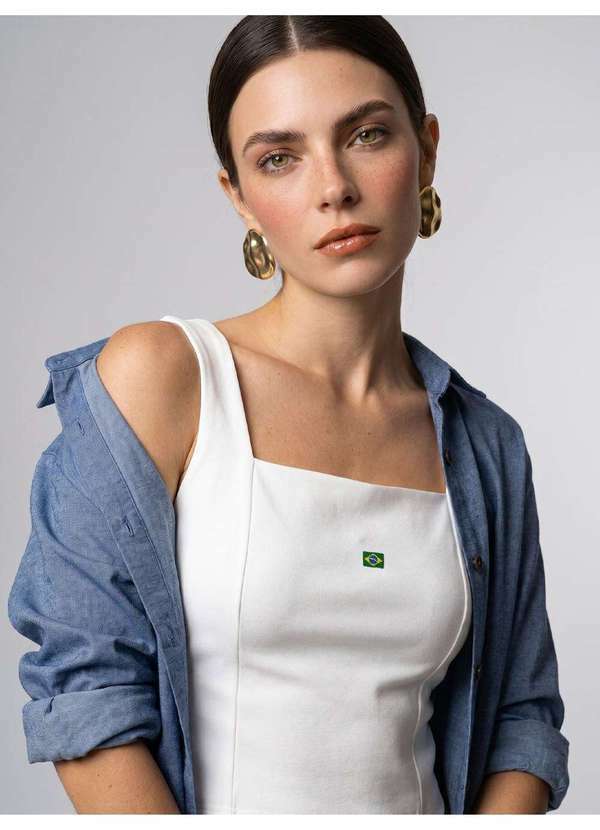 Principessa - Regata de Malha Ponto Roma com Bordado Off White Sam