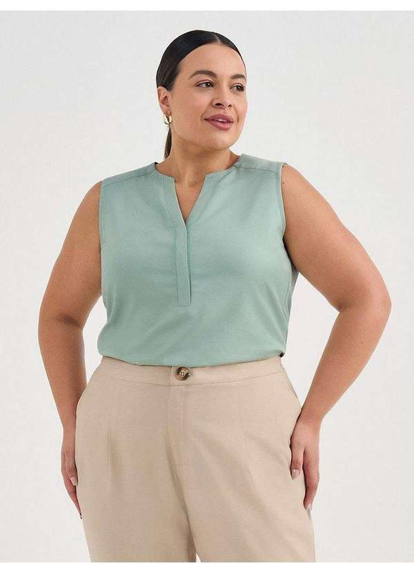 Principessa - Regata de Viscose Plus Size Verde Sálvia Briana