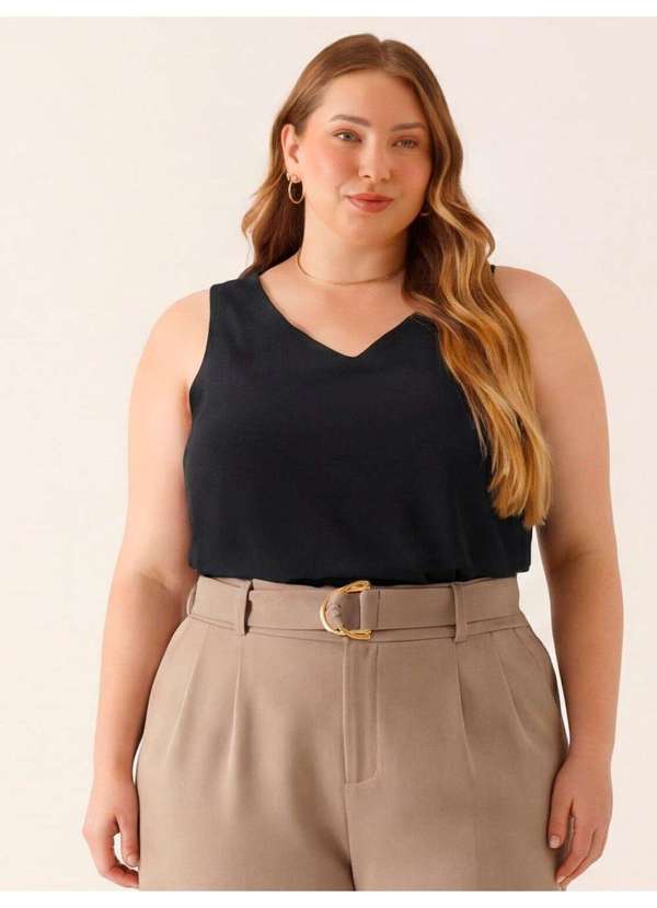 Principessa - Regata Decote V Preta Plus Size Caelia