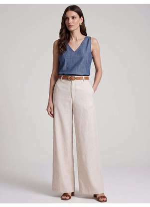 Principessa - Regata Feminina Decote V Jeans Azul Médio Irene - PRINCIPESSA