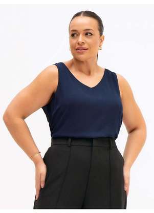 Principessa - Regata Feminina Decote V Plus Size Marinho Mirele - PRINCIPESSA