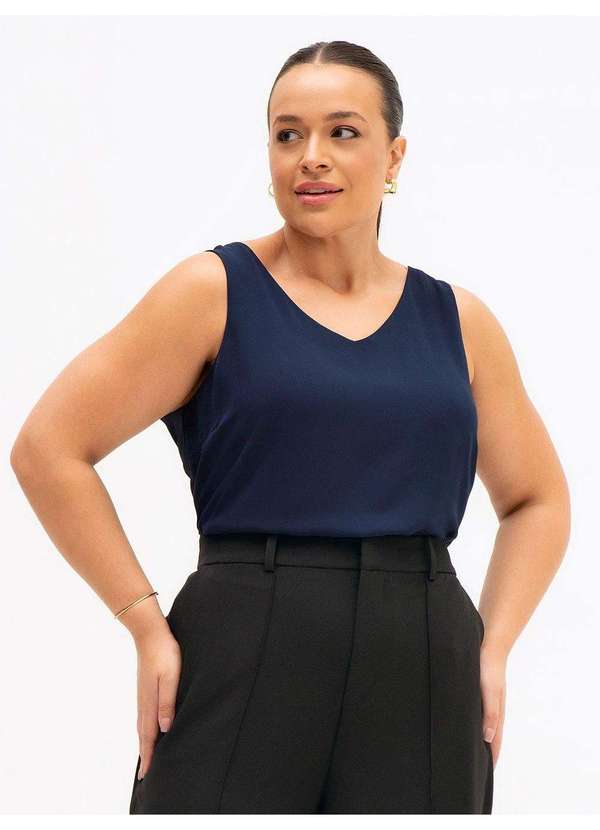 Principessa - Regata Feminina Decote V Plus Size Marinho Mirele