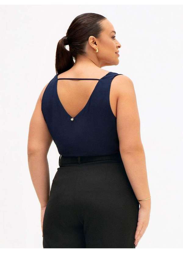 Principessa - Regata Feminina Decote V Plus Size Marinho Mirele 3