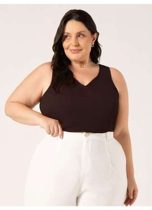 Principessa - Regata Feminina Decote V Plus Size Marrom Mercia - PRINCIPESSA