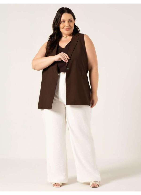 Principessa - Regata Feminina Decote V Plus Size Marrom Mercia 3