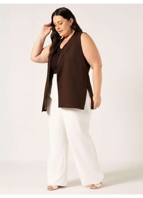 Principessa - Regata Feminina Decote V Plus Size Marrom Mercia 4