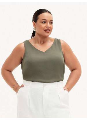 Principessa - Regata Feminina Decote V Plus Size Verde Oliva Sinara - PRINCIPESSA