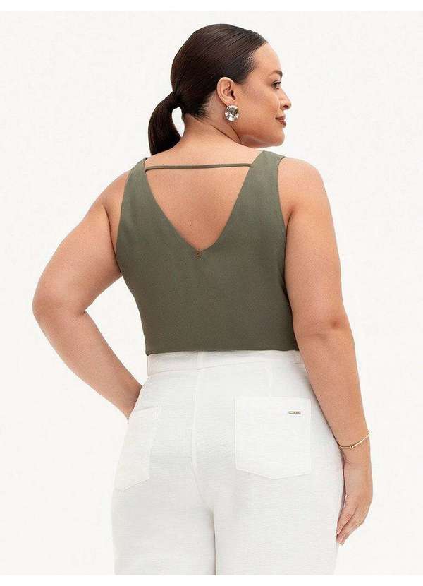 Principessa - Regata Feminina Decote V Plus Size Verde Oliva Sinara 3