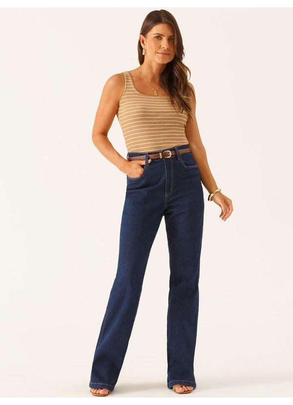 Principessa - Regata Malha Canelada em Viscose Camel X Branco Maira 2