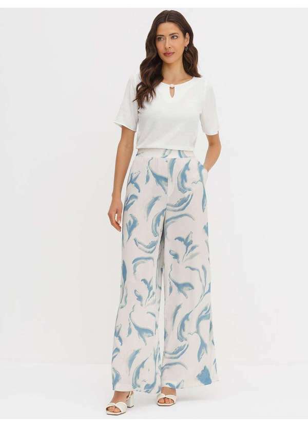 Principessa - Calça Pantalona em Viscose Estampada Magda
