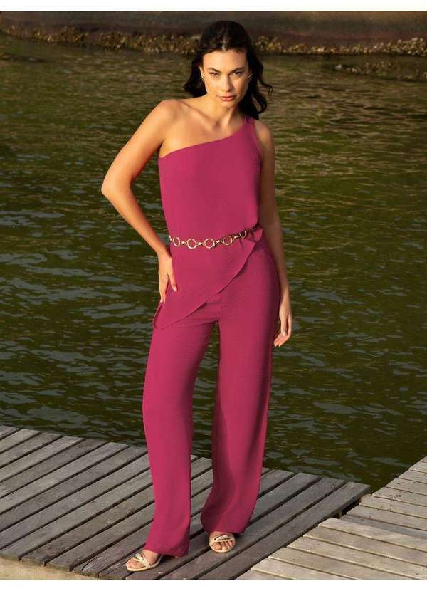 Principessa - Calça Wide Leg Crepe Rosa Hanna