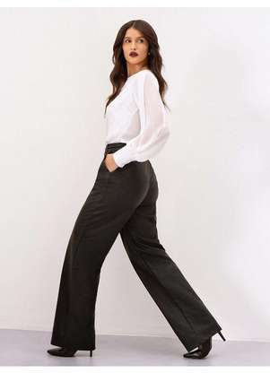 Principessa - Calça Wide Leg de Pu Preta Clara - PRINCIPESSA