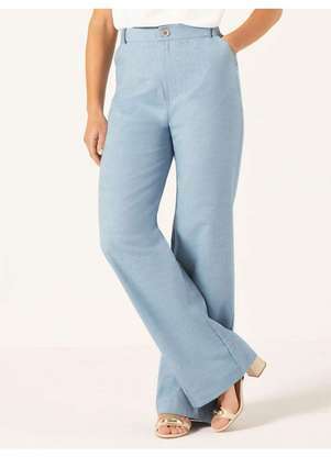 Principessa - Calça Wide Leg em Oxford de Algodão Azul Claro Jordane - PRINCIPESSA