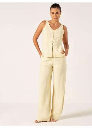 Principessa - Calça Wide Leg em Viscose Amarelo Manteiga Jade - PRINCIPESSA