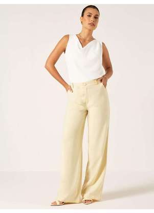 Principessa - Calça Wide Leg em Viscose Amarelo Manteiga Jade - PRINCIPESSA