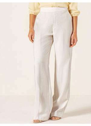 Principessa - Calça Wide Leg em Viscose Fluid com Linho Off White Julienne - PRINCIPESSA