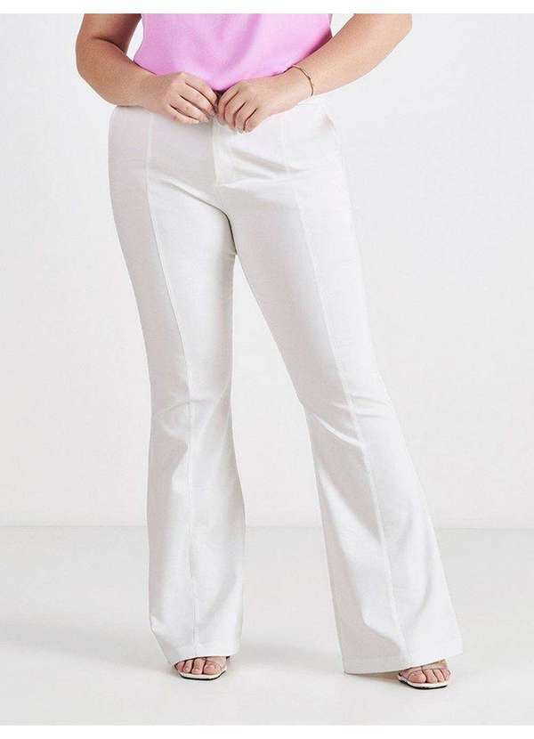 Principessa - Calça Flare de Alfaiataria Off White com Recortes Rebeca