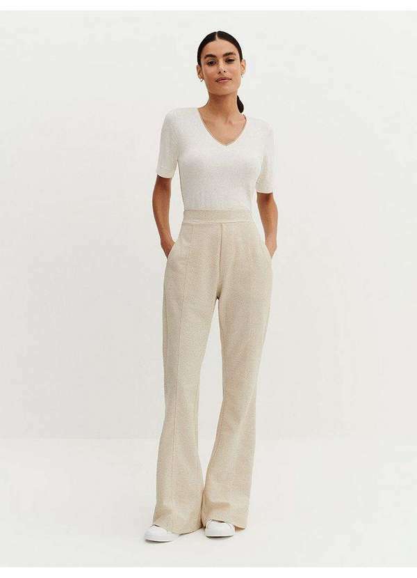 Principessa - Calça Flare de Moletom Sarjado de Linho Natural Kim