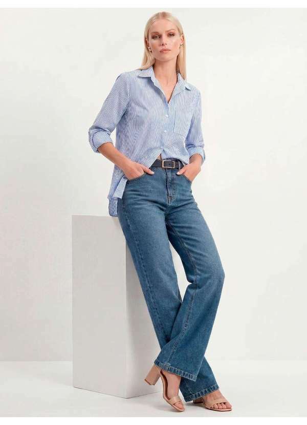 Principessa - Calça Jeans Wide Leg Azul Médio Selene