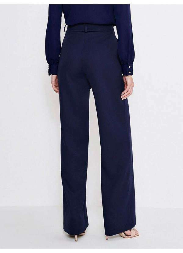 Principessa - Calça Wide Leg de Alfaiataria com Nervura Marinho Cleonice