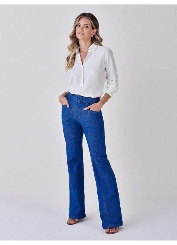 Principessa - Calça Jeans Flare com Cinto Eudora Azul