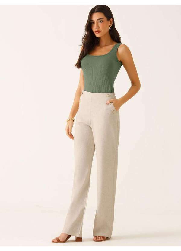 Principessa - Calça Wide Leg de Linho com Botões de Resina Melissa