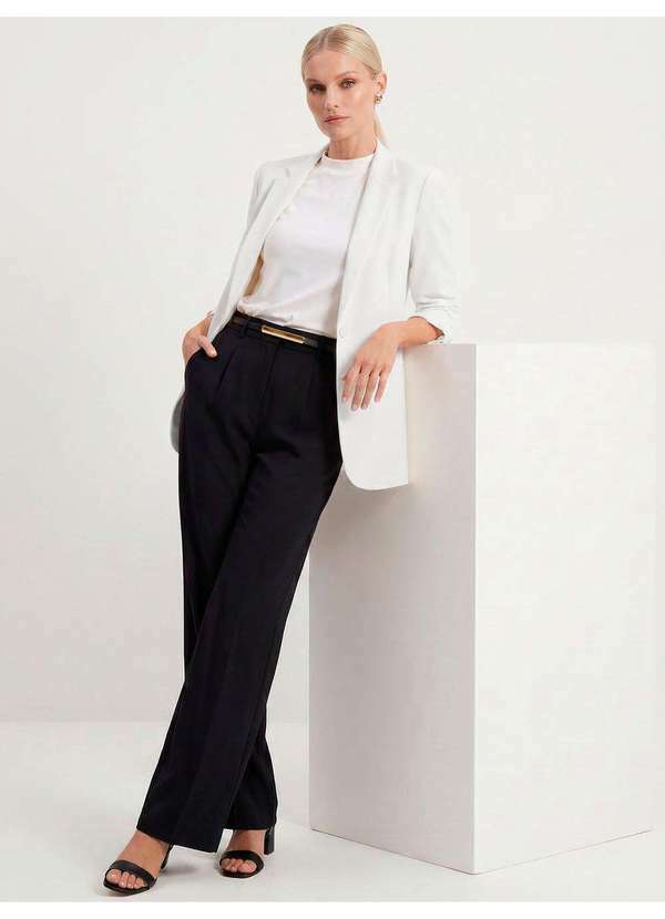 Principessa - Calça Wide Leg Preta de Alfaiataria Timotea