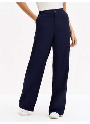 Principessa - Calça Wide Leg de Alfaiataria em Viscose Marinho Arlete - PRINCIPESSA