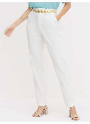 Principessa - Calça de Alfaiataria Reta Slim Off White Dinalva - PRINCIPESSA