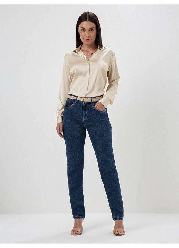 Principessa - Calça Jeans Reta Slim Azul Escuro Safira