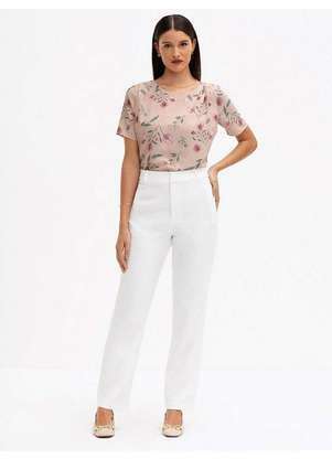 Principessa - Calça Reta Regular de Alfaiataria Off White Amanda - PRINCIPESSA