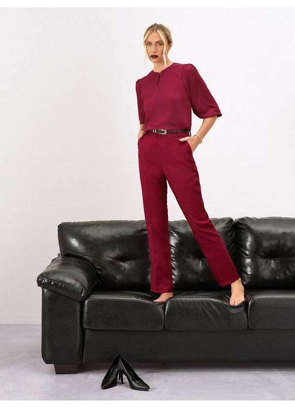 Principessa - Calça Reta Regular Vermelho Queimado Betina