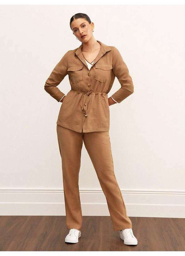 Calça Reta Regular de Alfaiataria Mocha Mousse Duda - Principessa
