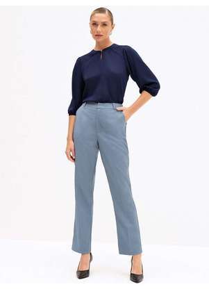 Principessa - Calça Reta Regular de Alfaiataria Premium Azul Eloise - PRINCIPESSA