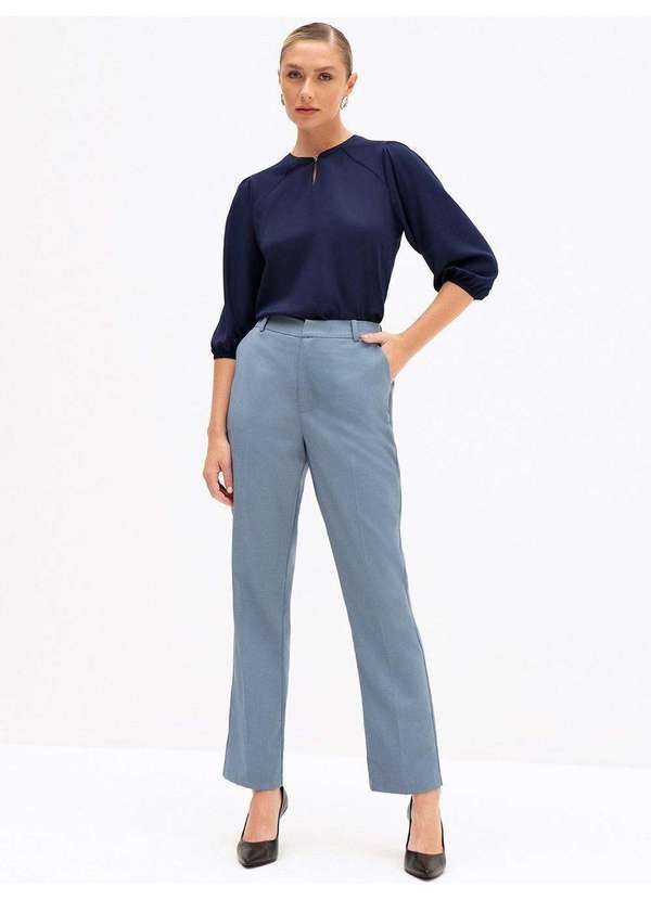 Principessa - Calça Reta Regular de Alfaiataria Premium Azul Eloise