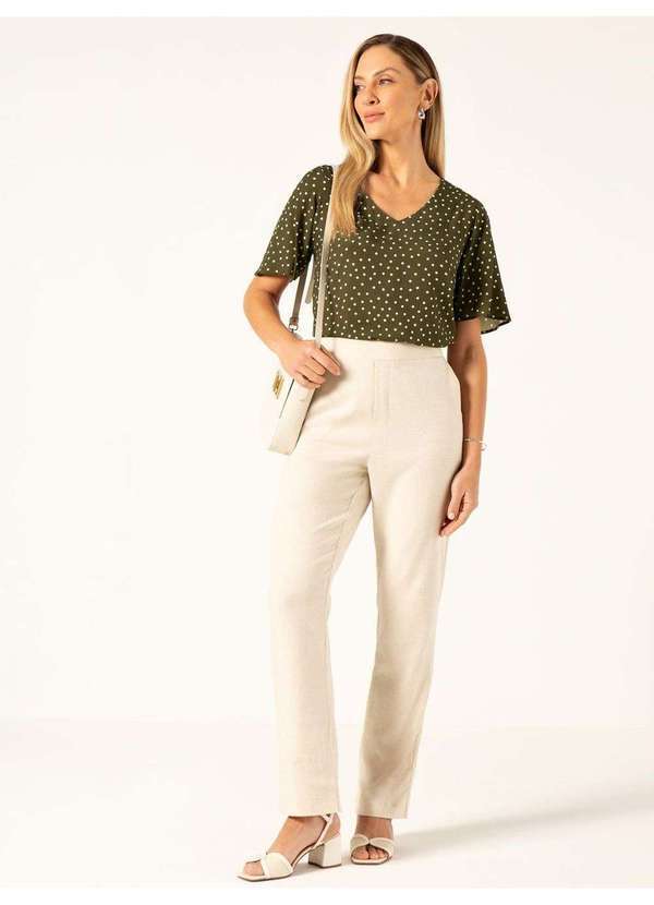 Principessa - Calça Reta Regular em Linho Natural Helene