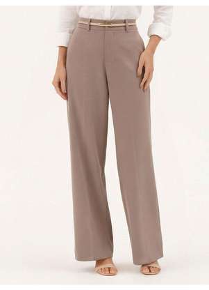 Principessa - Calça Wide Leg de Alfaiataria em Viscose Mocha Mousse Angelica - PRINCIPESSA