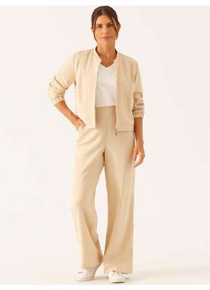 Principessa - Calça Alfaiataria Wide Leg em Viscose Aveia Vitoriana - PRINCIPESSA