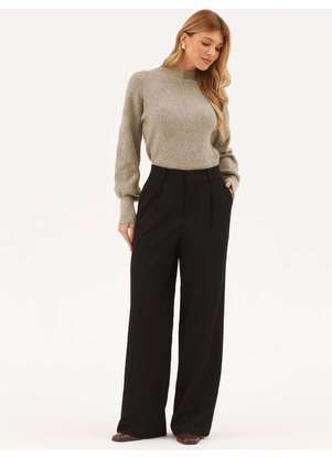 Principessa - Calça Wide Leg de Alfaiataria em Viscose Preto Natiele - PRINCIPESSA