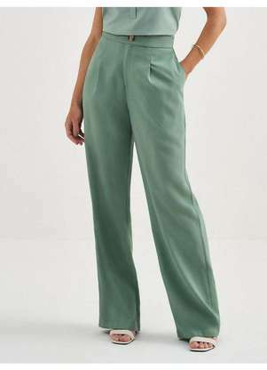 Principessa - Calça Wide Leg de Alfaiataria em Viscose Verde Sálvia Danubia - PRINCIPESSA