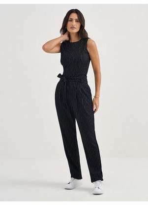 Principessa - Calça Reta Regular de Malha Risca de Giz Preto /Branco Dany - PRINCIPESSA