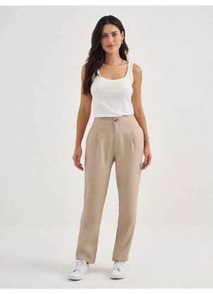 Principessa - Calça Reta Regular de Alfaiataria em Viscose Mocha Mousse Dalmira - PRINCIPESSA