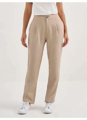 Principessa - Calça Reta Regular de Alfaiataria em Viscose Mocha Mousse Dalmira - PRINCIPESSA