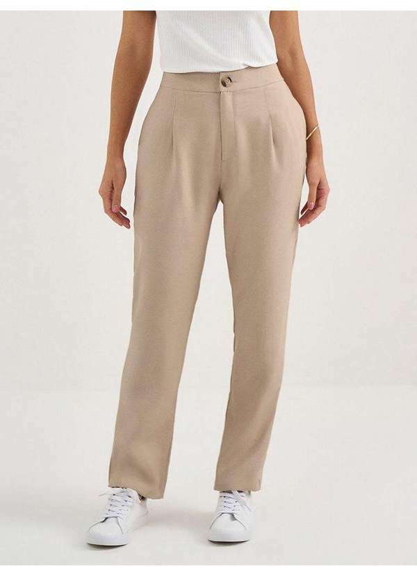 Principessa - Calça Reta Regular de Alfaiataria em Viscose Mocha Mousse Dalmira
