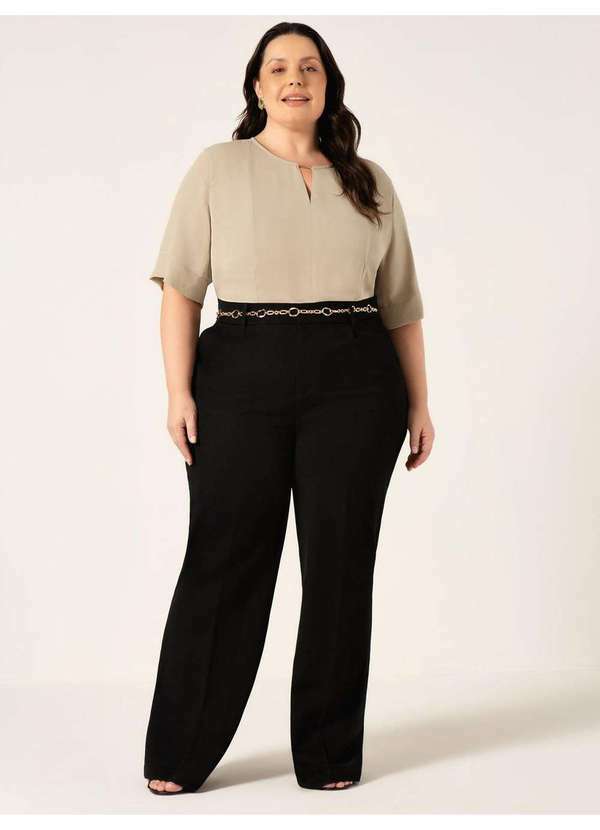 Principessa - Calça Reta Slim de Alfaiataria com Prega Plus Size Ana Iris