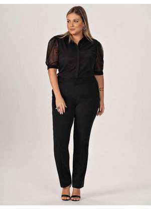 Principessa - Calça Reta Slim de Alfaiataria Preta Reese - PRINCIPESSA