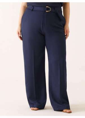 Principessa - Calça Wide Leg de Alfaiataria Plus Size Marinho Índigo Cora - PRINCIPESSA