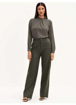 Principessa - Calça Wide Leg de Alfaiataria Creponada Verde Oliva Val - PRINCIPESSA