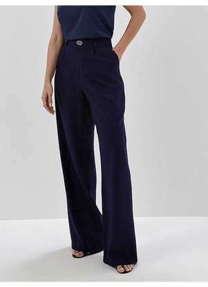 Principessa - Calça Wide Leg de Alfaiataria em Viscose Marinho Giuly - PRINCIPESSA