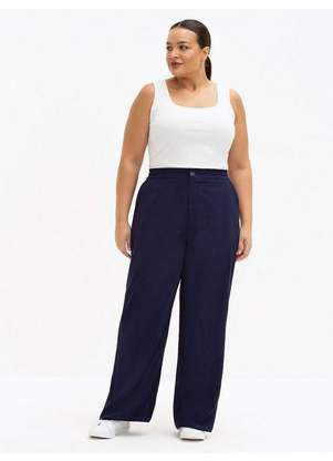 Principessa - Calça Wide Leg de Alfaiataria em Viscose Plus Size Marinho Madá - PRINCIPESSA